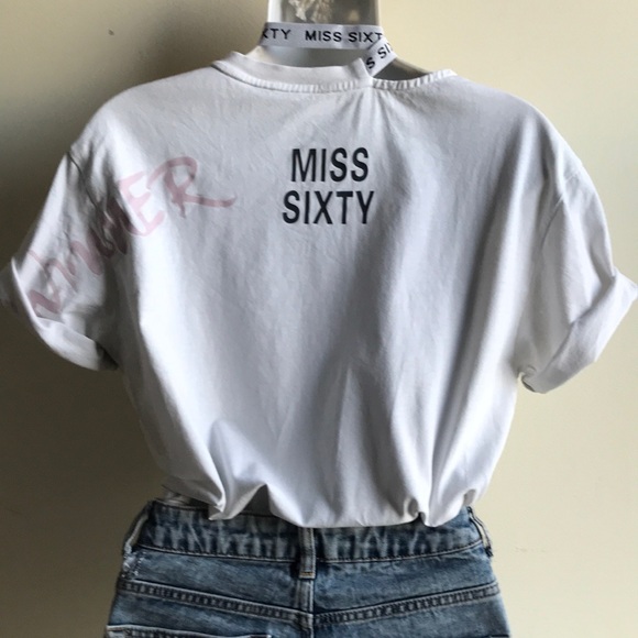 Miss Sixty sz Medium graphic tee photo girl adjustable Neck strap print on back - Picture 14 of 16